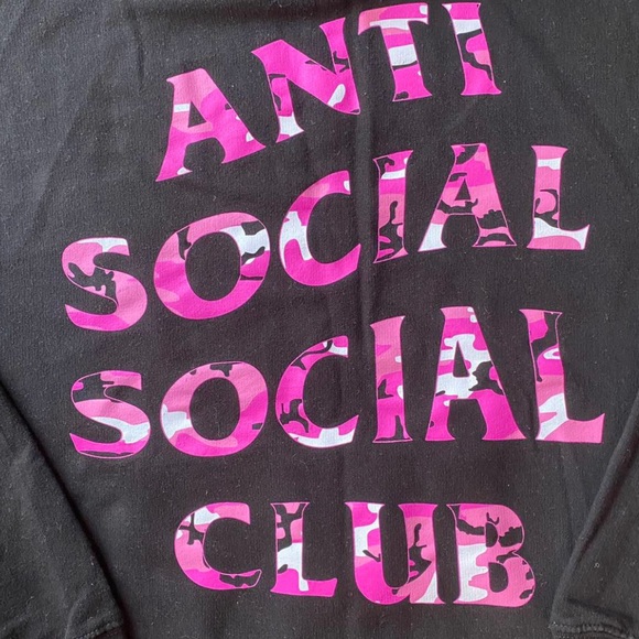 SALE🌠Auth. Rare. Anti Social Social Club ASSC Pink Camo text hoodie black small - Picture 2 of 6